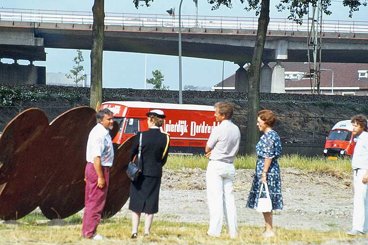 Queen Beatrix and her Adjudant General, Miss Prinsen, visit the East West Forum site in Dordrecht, the Netherlands.