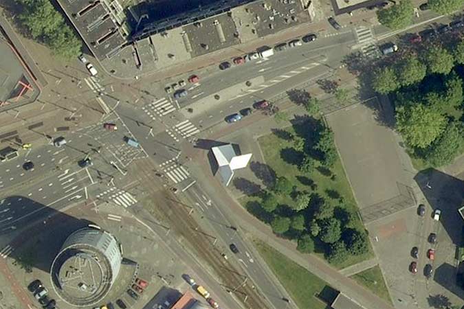 satellite image of a concrete, public sculpture in Rotterdam Holland