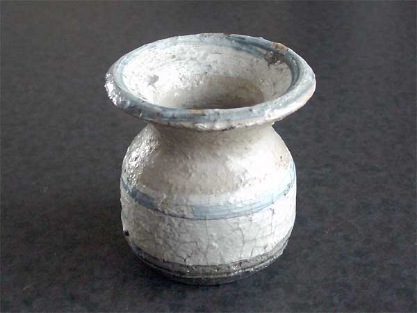 raku pot white and cream lead glaze and cobalt - reduced