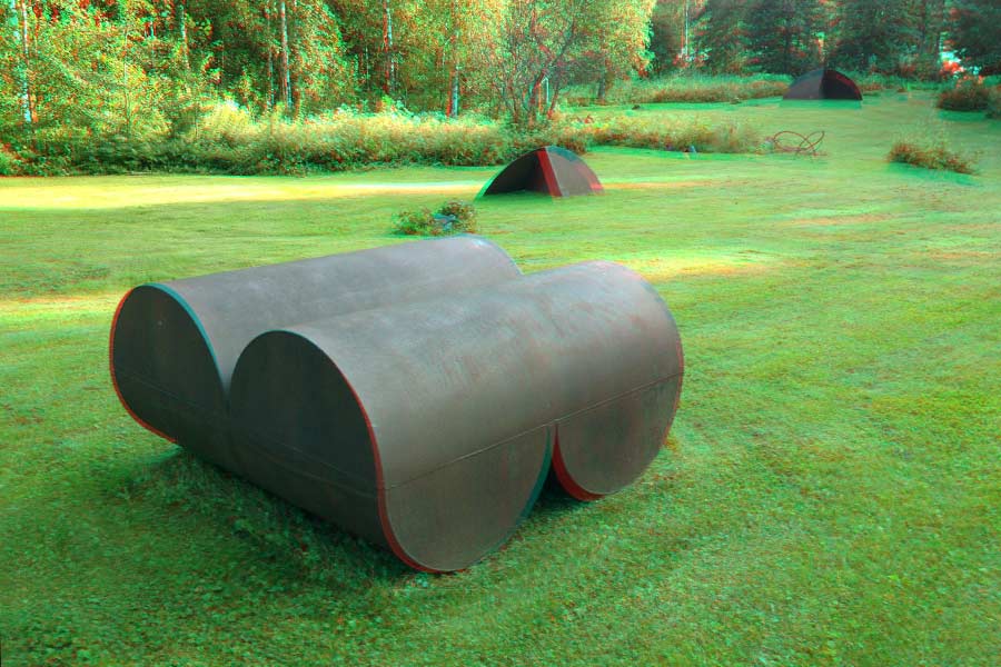 3D photograph of my cor-ten steel sculpture - "perpendicular cylinders 3".