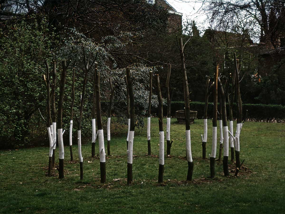 Dordrecht Museum, Holland - twenty-four willow rods, with painted white bands, planted in a circle.