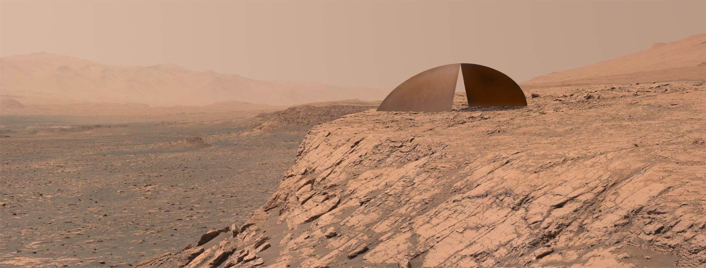 cor-ten steel sculpture in Gale Crater at Aeolis Mons, Mars + 223dD2