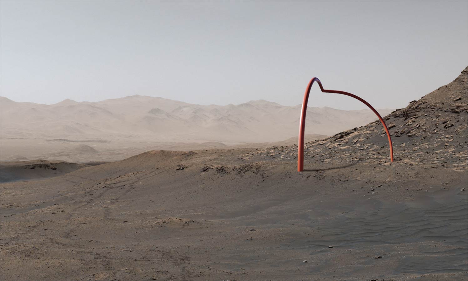 red steel sculpture "Gaia" Gale Crater, Mars
