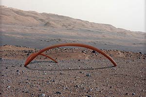 A virtual exhibition of sculptures in the Mars landscape - site specific sculpture installations.