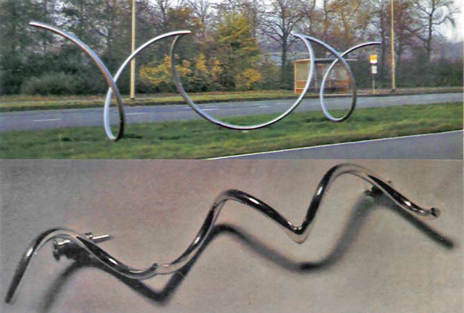 silver broach - stainless steel spiral sculpture in Velsen,  Holland