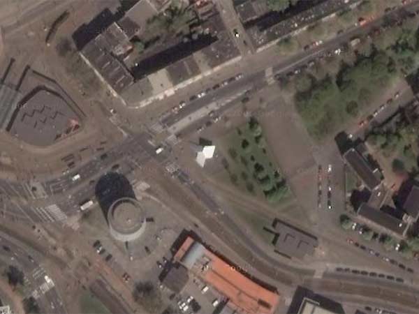 A satellite image of a public sculpture in Rotterdam Holland - concrete construction.