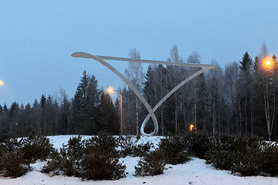 a roundabout sculpture in Kangasniemi, Finland - winter
