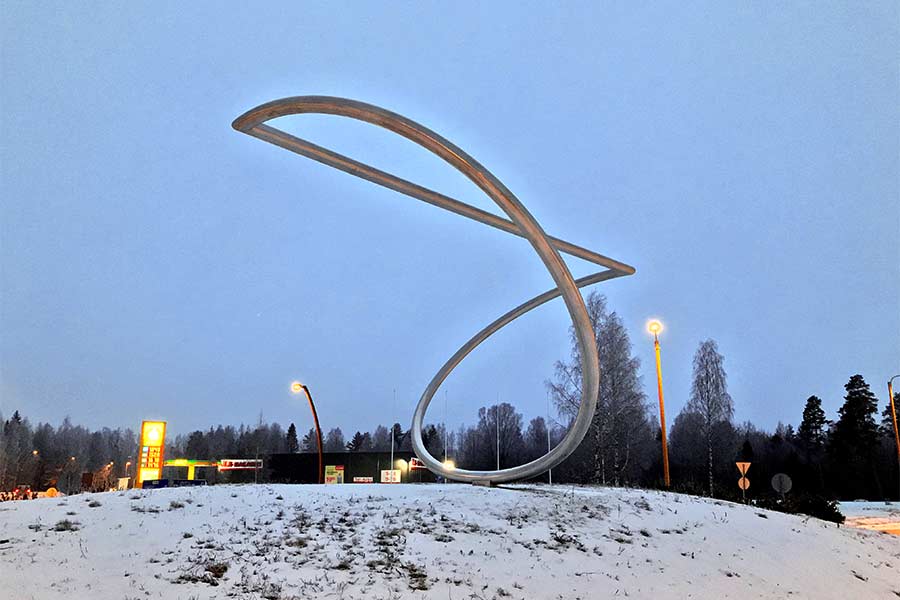 a roundabout sculpture in Kangasniemi, Finland - winter