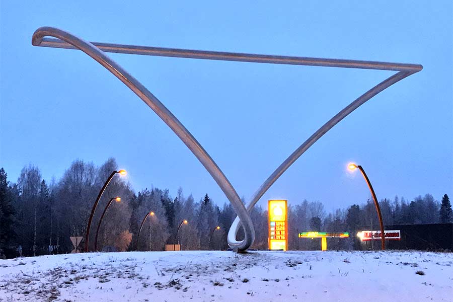 a roundabout sculpture in Kangasniemi, Finland - winter