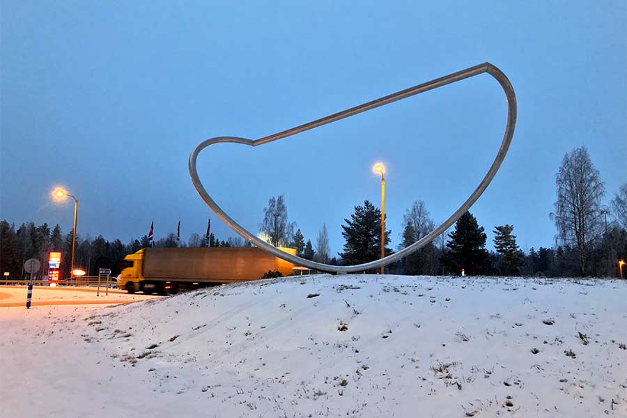 a roundabout sculpture in Kangasniemi, Finland - winter