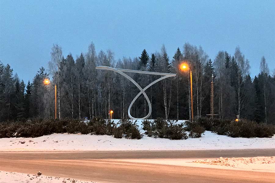 a roundabout sculpture in Kangasniemi, Finland - winter