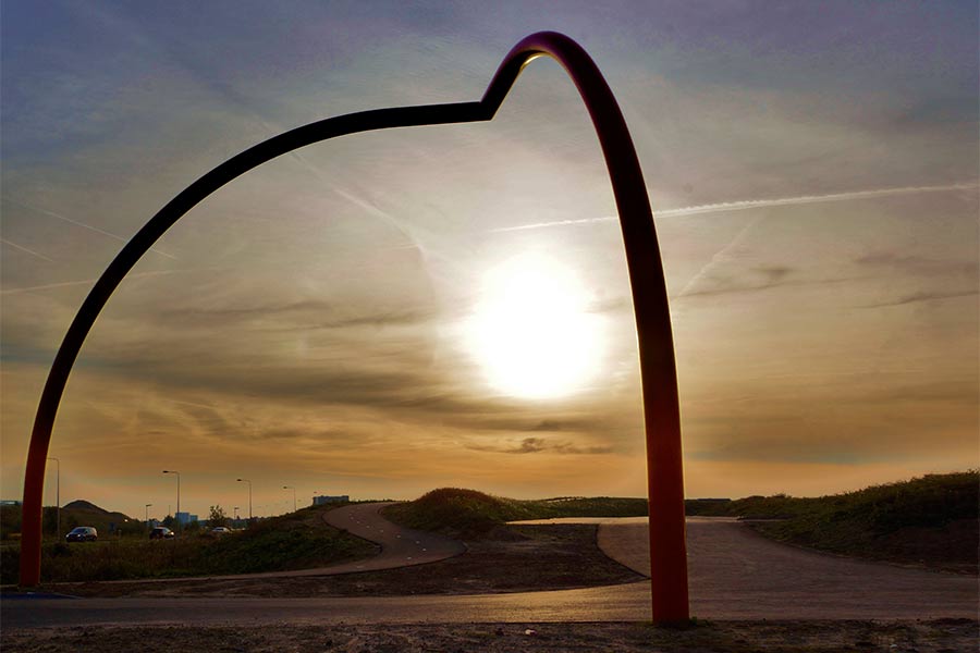 red arch at sunrise in Rhoon, Holland