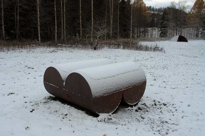 sculpture park in Finland with its first cover of snow