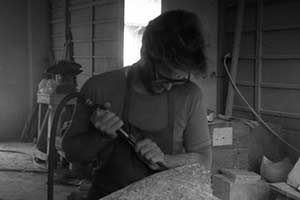 Working on a piece of Bianco Carrara marble at Henraux studios in Querceta, Italy.