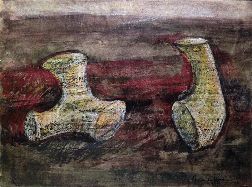 Wax crayon sketch with watercolor - a study for a sitting hinge joint.