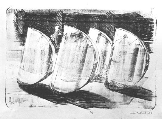 sculptors' drawings and sketches - lithography - sketch for four monolinear forms by the sculptor Lucien den Arend