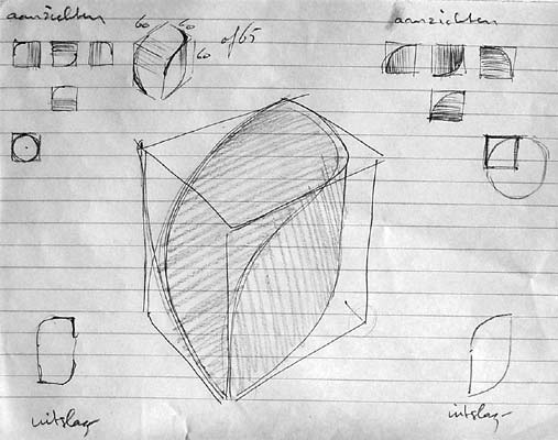 sculptors' drawings and sketches - sketch for triple monolinear section by the sculptor Lucien den Arend
