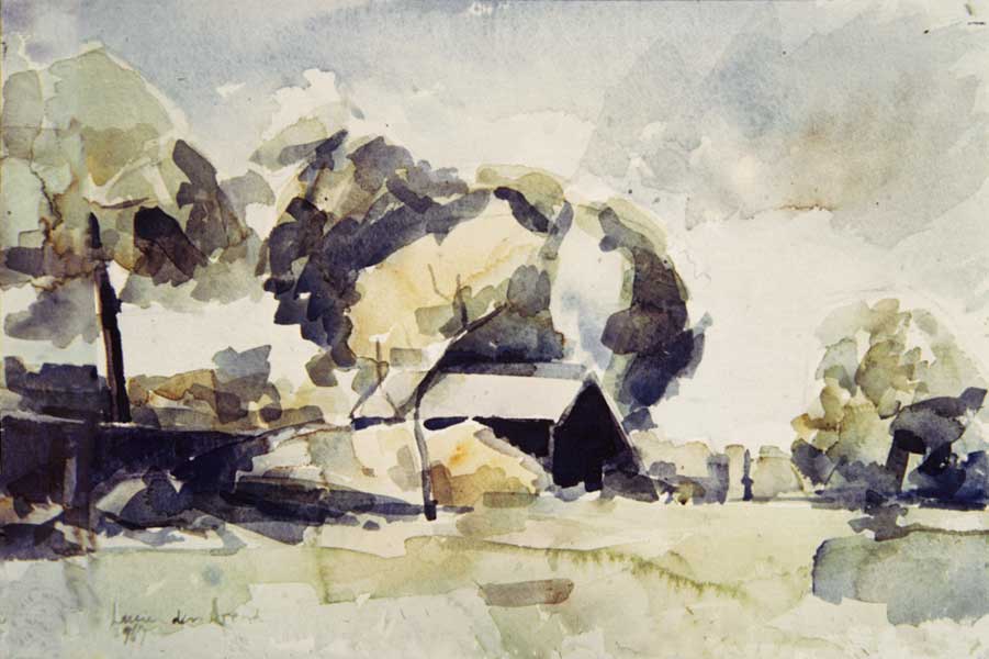 aquarel - Trappistenklooster sheds near Tilburg, Netherlands - watercolor painting by Lucien den Arend
