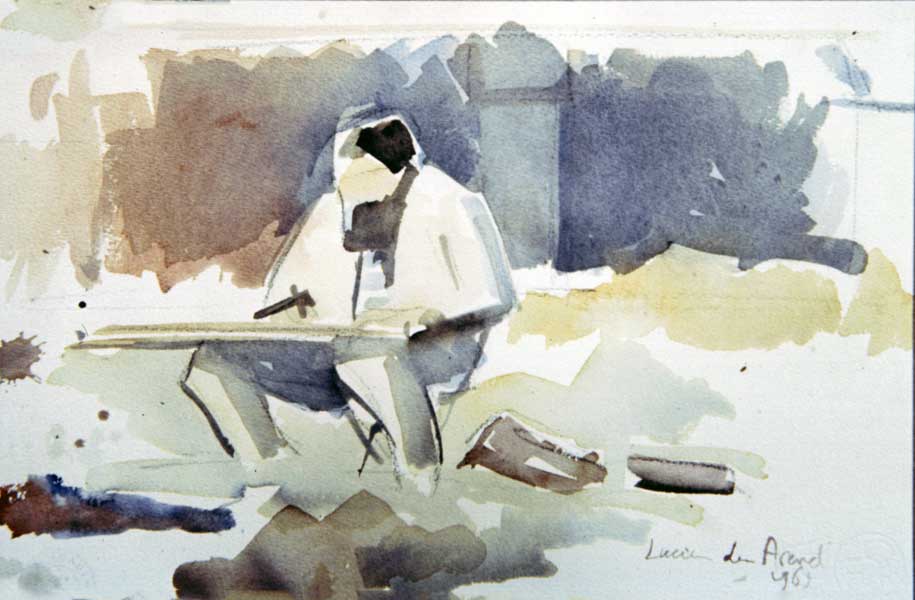 aquarel - Bert Loerakker painting at theTrappistenklooster near Tilburg, Netherlands - watercolor painting by Lucien den Arend