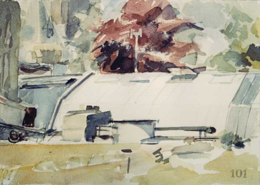 aquarel - Trappistenklooster sheds near Tilburg, Netherlands - watercolor painting by Lucien den Arend