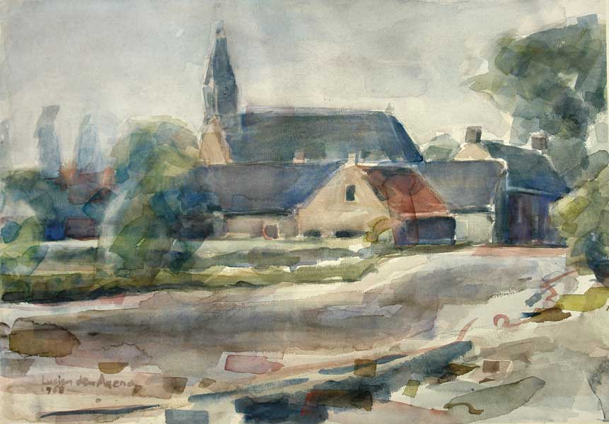 aquarel - Rietbaan Hendrik Ido Ambacht NL - watercolor painting by Lucien den Arend