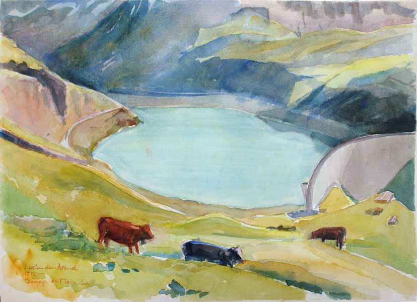 Aquarel - Moiry Reservoir - Grimentz, Switzerland - watercolor painting by Lucien den Arend