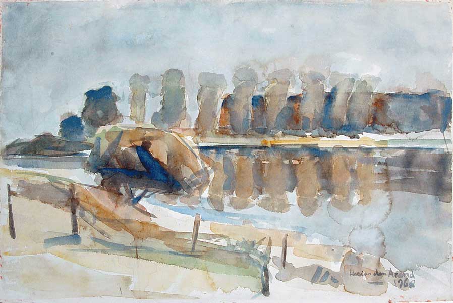Poplars in Nederhemert - Aalburg NL - a watercolor by Lucien den Arend.