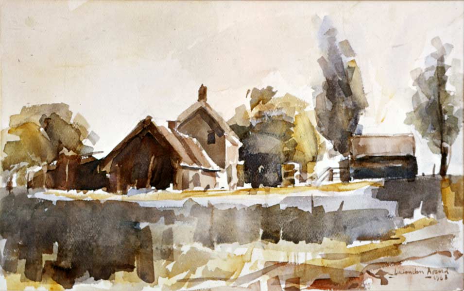aquarel - Bovenmolen (also Uilennest) Heerjansdam Holland NL - watercolor painting by Lucien den Arend