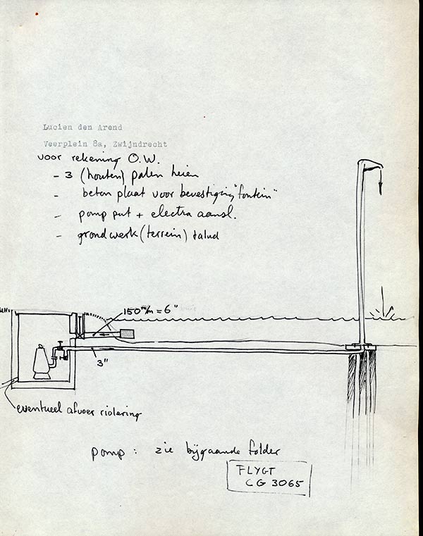 >> pump system for "waterfall" 1973, a proposall for Capelle aan den IJssel NL.