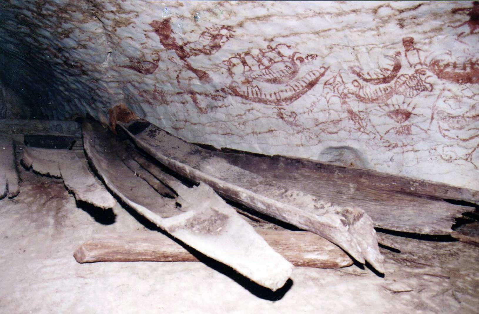 Canoes of the dead in The Painted Cave, Niah National Park, Sarawak, Malaysia.